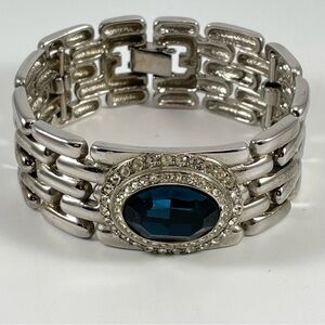 Givenchy Silver Tone Blue Crystal White Crystal Glass Rhinestone Bracelet